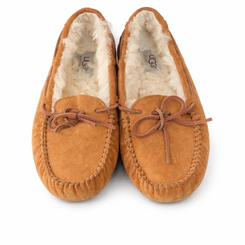 UGG Australia Chestnut Suede Shearling Moccasin Slippers Size Unknown